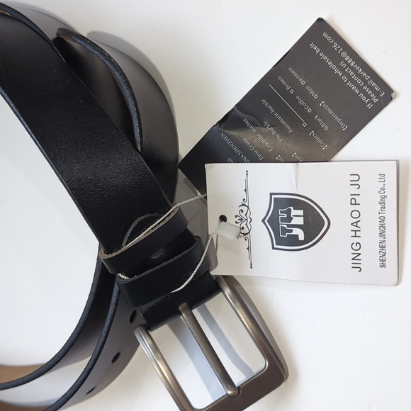 NWT Men's JingHao 100% Black Cowhide Leather Belt Length 60" Extra Large - Picture 2 of 6